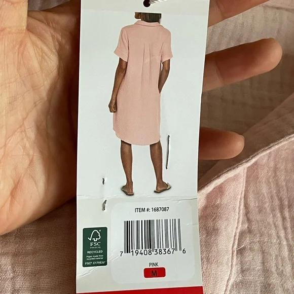 Three Dots Pink Gauze Shirt Dress | Size M | NWT 100% Cotton boho - Picture 7 of 8